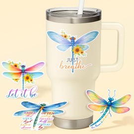 (4 PCS) Dragonfly Stickers - Dragonfly Car Decal - Removable Stickers for Laptop Women - Breathe Decal - Car Window Decals for Vehicles - Sticker for Water Bottles, Journals