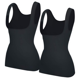 EUYZOU Women's 2pk Underbust Shapewear Tank Tops - Seamless Tummy Control Compression Camisole Tops Slimming Tank - Black L