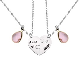 UJIMS Aunt and Niece Heart Matching Necklace Set Auntie Niece Jewelry for Her Niece Birthday Gift Aunt Gift from Niece Nephew (Auntie Niece Matching Necklace)