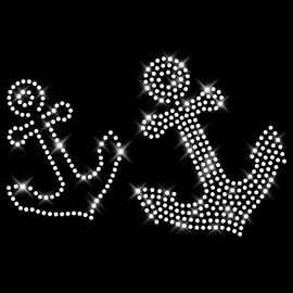 Glitzerdeals Iron-On Patch Rhinestone Anchor Set of 2 Crystal Rhinestone Motif Iron-On Anchor Iron-On Motif Anchor Bling Iron-On Patch Anchor