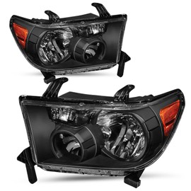 For 2007 2008 2009 2010 2011 2012 2013 Toyota Tundra Headlight Assembly For 2008-2017 Toyota Sequoia Head Lights Headlamp Replacement Driver and Passenger Pair, Black