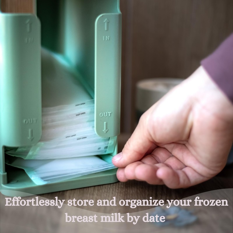 Breastmilk Freezer Organizer-Sage Green Storage Tower w/ Metal Freeze Tray,