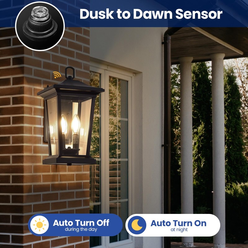 Smeike Dusk to Dawn Outdoor Wall Lantern, Large Exterior Wall