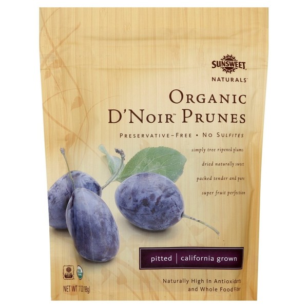 Sunsweet Naturals Organic D'Noir Dried Pitted Prunes, 7-ounce Bags (Case of 12)