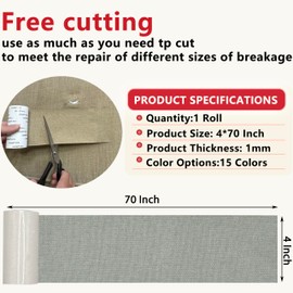 Gheeidau Linen Repair Tape 4x70 Inch Self-Adhesive Couch Patch Repair Fabric Patch for Furniture,Sofas,Cushion,Chairs,Bags,Linen Goods(Light Grey)