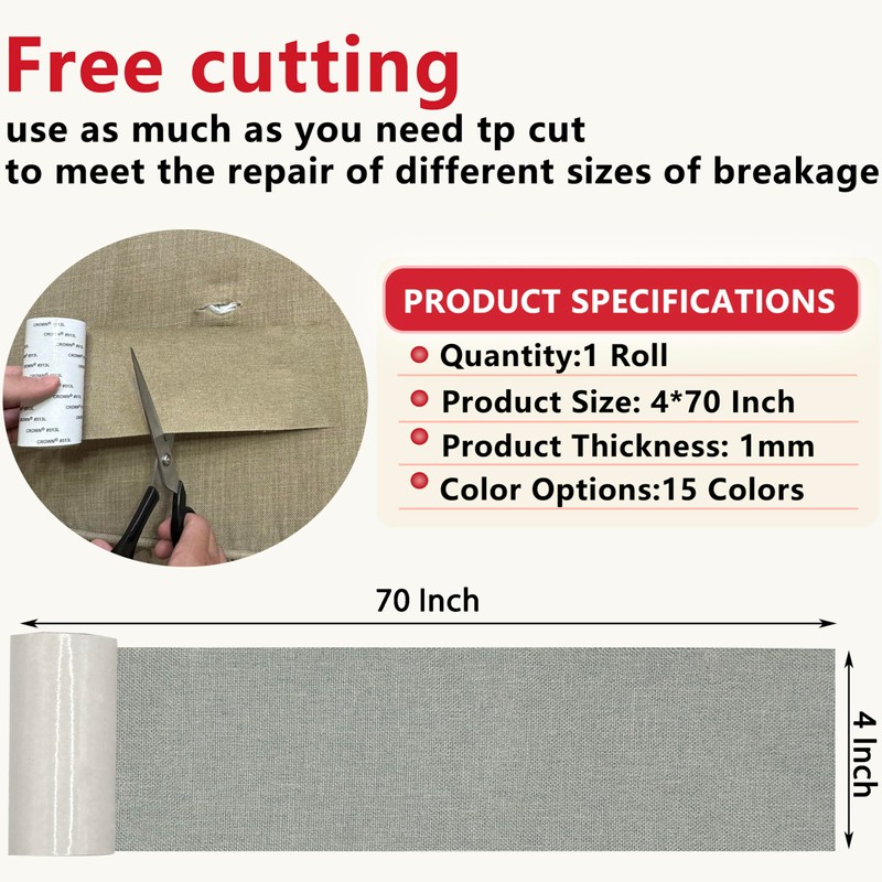 Gheeidau Linen Repair Tape 4x70 Inch Self-Adhesive Couch Patch Repair