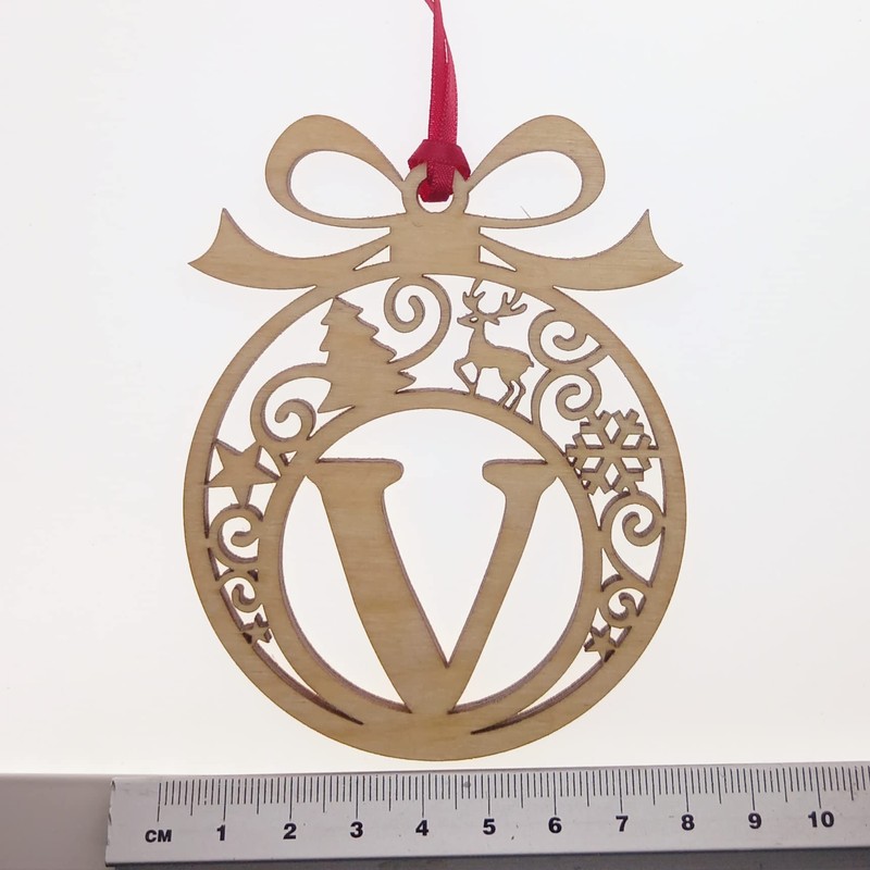 Laser cut Christmas tree bauble decoration: Letter V
