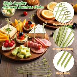 SEANSDA 1200PCS Cocktail Picks Set, Handmade Fancy Toothpicks for Appetizers, 4.13 Inch Bamboo Skewers Cocktail Sticks with Knot for Food Drinks Fruit Party Supplies Charcuterie Boards Accessories
