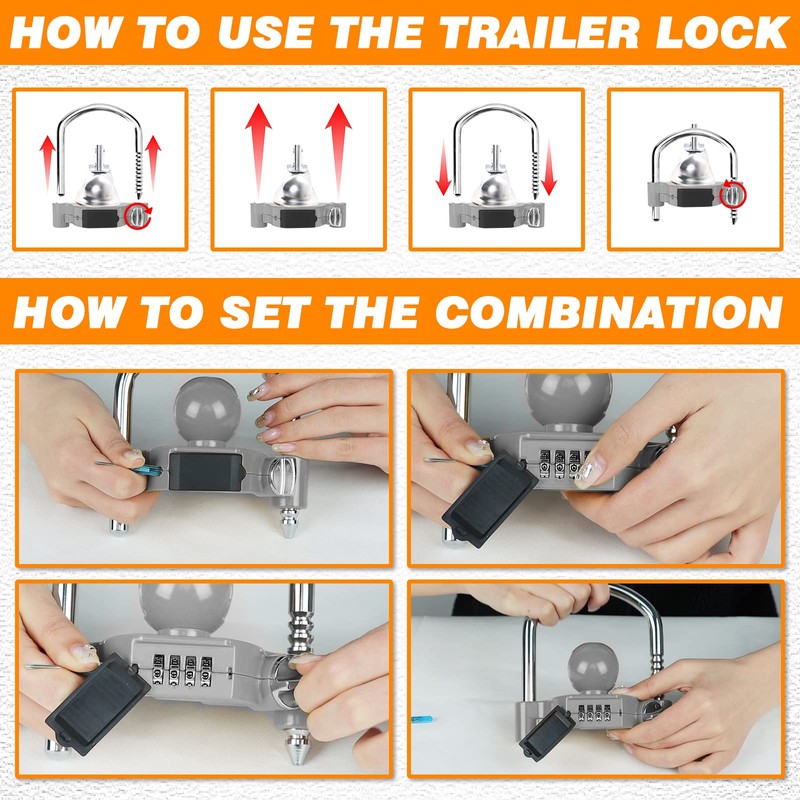 Funmit Trailer Lock Universal Hitch Lock with Combination Lock, fit