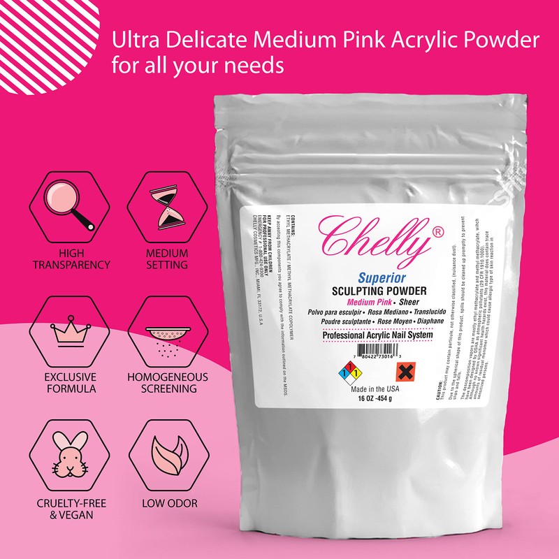 Chelly Superior Sculpting Powder Professional Acrylic Nail System Clear Blush
