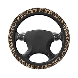 MAGIFUN Elastic Stretch Steering Wheel Cover Brown Leopard Universal 15 Inch Steering Wheel Covers Anti-Slip Car Steering Wheel Protector, Warm in Winter and Cool in Summer, Cheetah