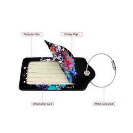 Colorful Cat Head 2 Pack Luggage Tag for Suitcase, Leather Bag Tags Identifiers Privacy Cover ID Label with Steel Loop for Women Men Kids Girls Travel