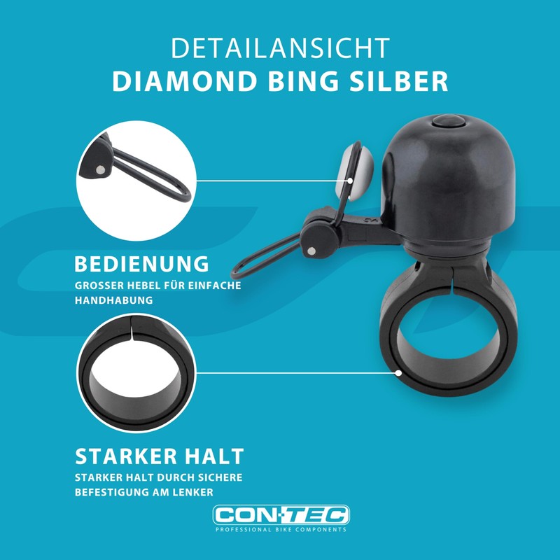 CONTEC Diamond Bing Bike Bell with Handlebar Clamp 22.2mm Diameter
