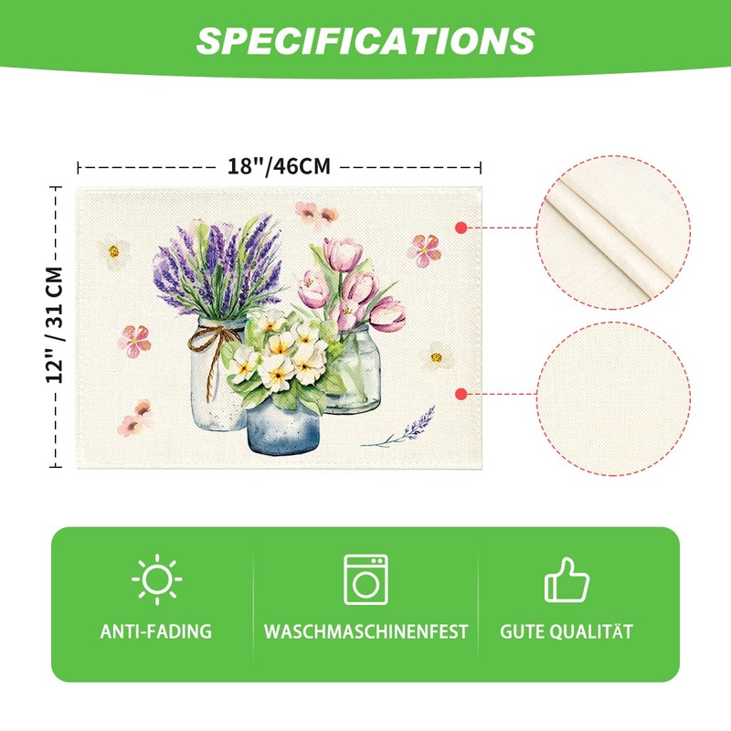 Artoid Mode Spring Set of 4 Placemats, Flower Vase, Tulip,