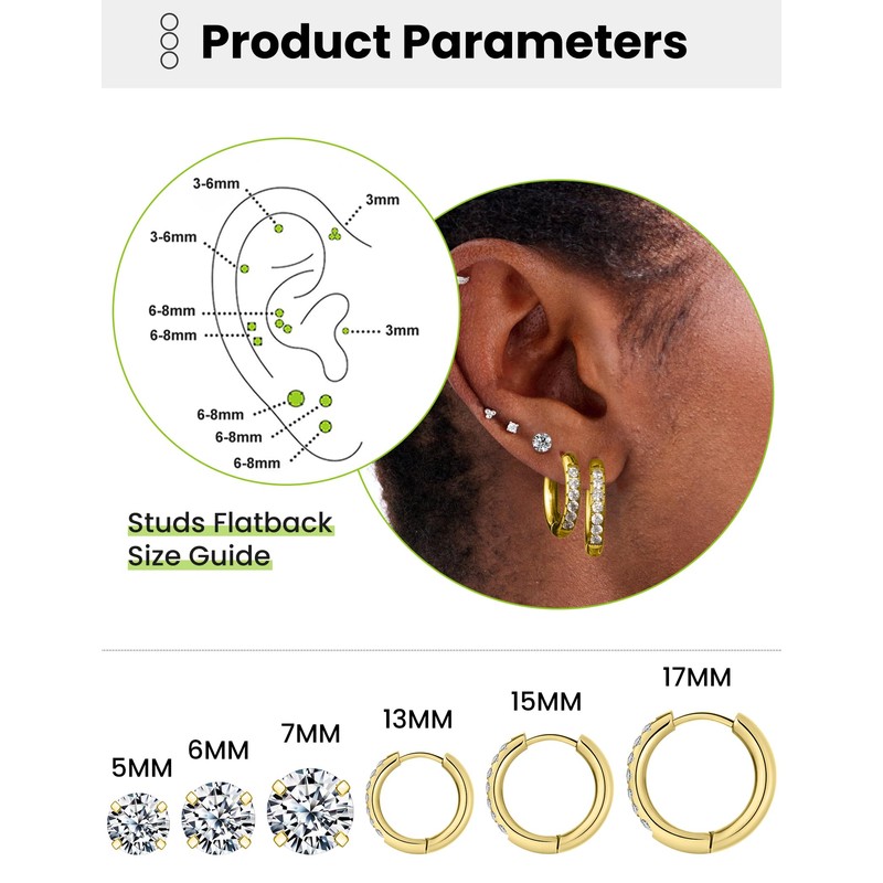 6 Pairs Ladies Earrings 316L Hypoallergenic Gold Plated Hoop Earrings