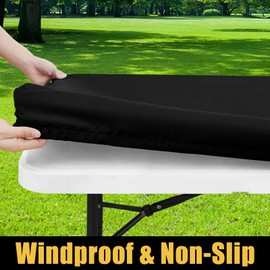 Smiry Smiry Rectangle Picnic Table Cloth, Waterproof Elastic Fitted Tablecloths for 6 Foot Tables, Washable Polyester Table Cover for Camping, Indoor and Outdoor (Black, 30"x72")