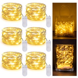 RAINFLOW Christmas Fairy Lights - 6 PCS String Light Indoor Battery Operated Warm White Lights for Christmas Tree, DIY Crafts, Wedding, Bedroom Table Decorations for Party(6.5FT,Mini 20LED)
