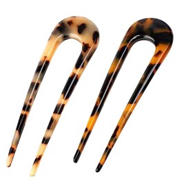 2 Pcs U Shaped Hair Pins French Style 2 Prong Updo Women Tortoise Shell Hair Fork Suitable Hairstyle Accessories for Girl