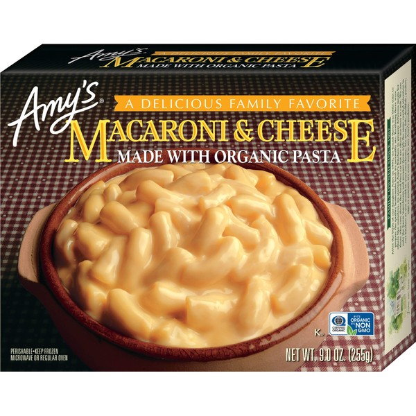 Amy's Frozen Meals, Macaroni and Cheese Frozen Pasta Tray, Made With Organic Pasta and White Cheddar Cheese, Microwave Meals, 9 Oz