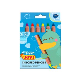 Jovi My First Colouring Pencils in Cardboard Case, 6 Colouring Pencils 4 in 1 in Assorted Colours Including 1 Sharpener