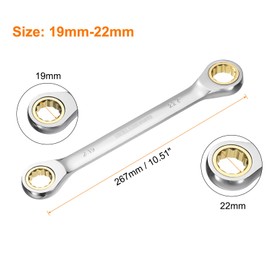 sourcing map Double Box End Ratcheting Wrench 19mm-22mm CR-V Steel Metric 12 Point Ratchet Wrench Black Nickel Plating Box End Spanner Tool with 72 Tooth Gear for Auto Repair DIY Project