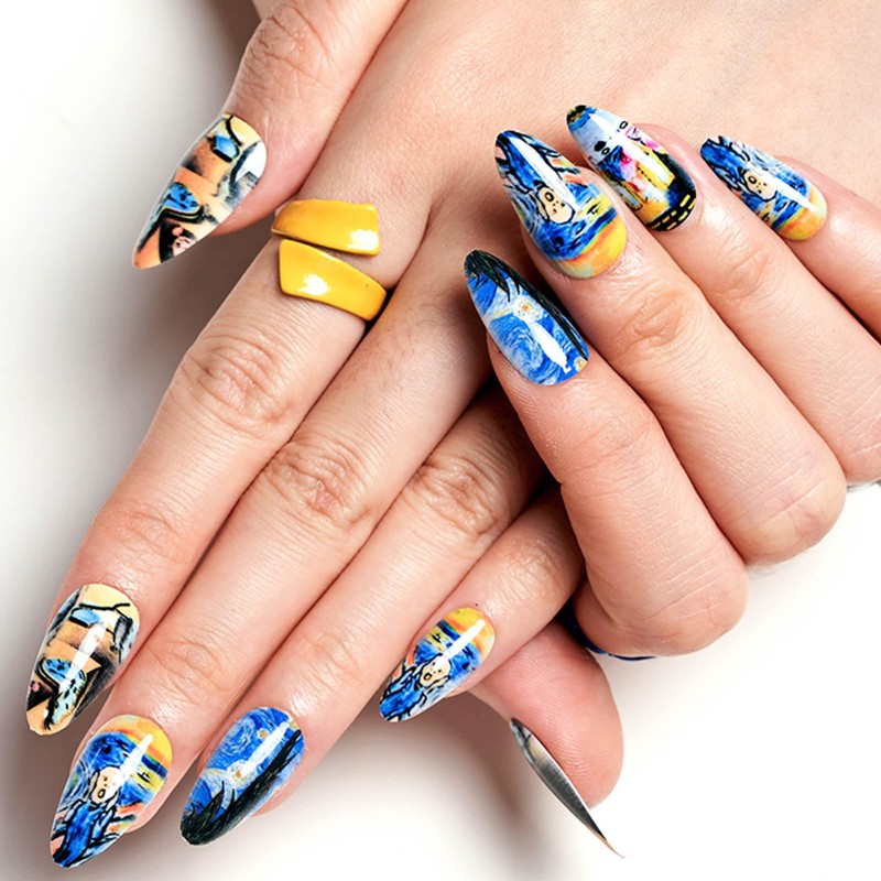 GLAMERMAID Press on Nails Almond, Gel False Nails with Design,24