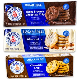 Voortman Sugar Free Cookies - Variety Pack - Chocolate Chip - Fudge Brownie Chocolate Chip - Iced Almonette - 3 Packs Total