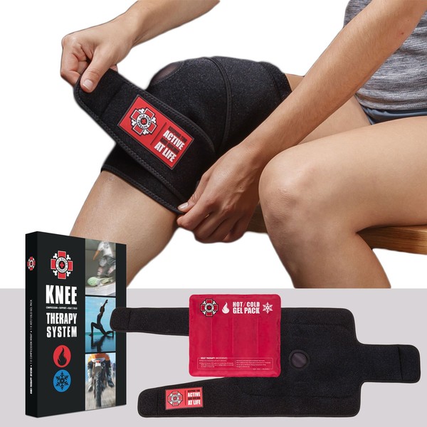 Old Bones Therapy Knee Brace for Immediate Pain Relief and Support | Compression Therapy and Heat Ice Gel Pack (S/M)