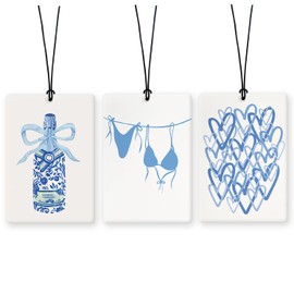 Lacama Blue Retro Girly Car Air Freshener 3Pcs, Vintage Preppy Coquette Cars Scents Air Freshener for Women Girls Gifts, Cute Girly Car Accessories Interior Mirror Decor Hanging