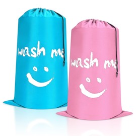 2 Pack Large Laundry Bags, Travel Bag with Drawstring for Dirty Clothes, Foldable Laundry Bag, Clothing Storage Bag, Suitable for Travel/Bathroom/Bedroom/Dormitory (Pink Blue)