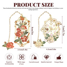 2 Pack Rose Shape Unique Bookmark，Metal Bookmarks, Bookmarks for Women, Book Accessories for Women, Things for Book Lovers, Present for A Book Lover (Red+White)