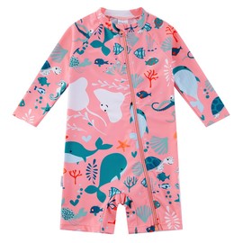 upandfast Baby/Toddler Girl Swimwear Swimsuit Full Zipper Infant One Piece Sunsuit UPF50+(9-12 Months,Pink Whale)