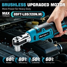 AwxryoX 3/8" Cordless Ratchet Wrench,89 FT-LBS (120N.m) Brushless Electric Ratchet Tool Kit with 2 x 2.0Ah,0-320RPM 21V Matraca Electrica with 7 Sockets,1/2" Adapter for Auto Repair Household DIY