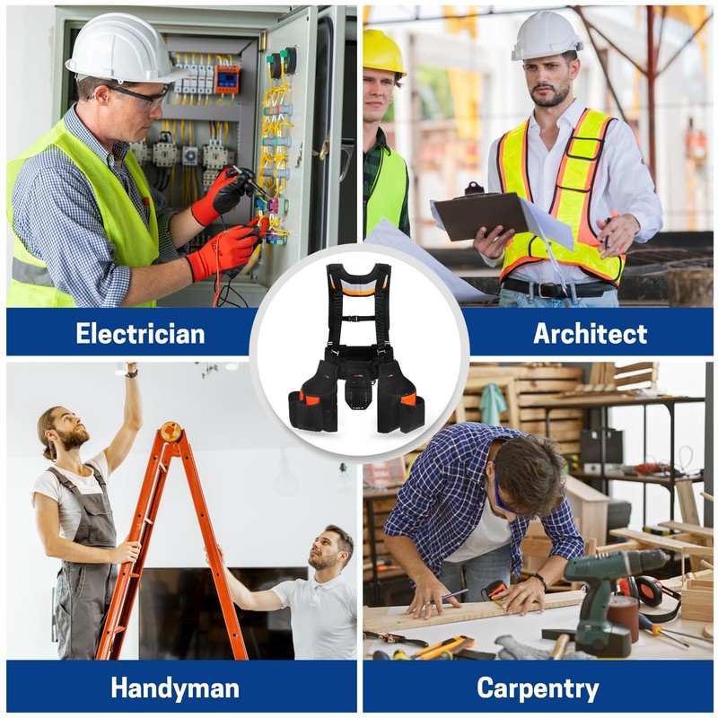 WISEPRO Tool Belt with Suspenders, Heavy Duty Adjustable Detachable Electrician