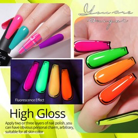 UR SUGAR Neon Gel Nail Polish Set, 12 Colours Hot Pink Orange Yellow Green Blue Red Purple Neon Colour Nail Gel Polish Kit Fluorescent Shellac Nail Varnish Set for Home DIY Manicure Nail Salon