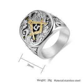 JIPSJICI Stainless Steel Freemason Masonic Signet Rings Classic Master Mason Biker Band Jewelry Gifts, Metal, No Gemstone