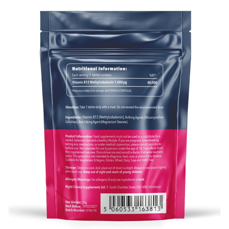 Vitamin B12 High Strength 1000 μg (mcg) - 180 Tablets