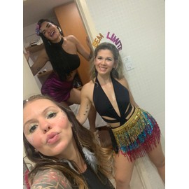 Wuchieal Belly Dance Costume Sequin Tassel Hip Cloth Outfits Skirt Belt Festival Clothing, rainbow