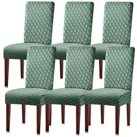 LANSHENG Chair Covers, Stretch Dining Chair Protector Slipcovers Jacquard, Elastic Removable Washable Chair Seat Cover for Dining Room Kitchen Banquet Restaurant Home (Bean Green, Set of 2)