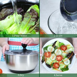 Jikoni Yetu Stainless Steel Salad Spinner Large 5.28Qt - Lettuce Spinner With Strainer - Salad Spinners Best Rated For Home Kitchen Washing - - Includes Vegetable Slicer.