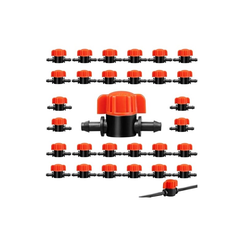 Drip Irrigation Shut Off Valves, 1/4 Inch, 30-Pack, Universal Tubing
