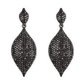 EVER FAITH Banquet Prom Jewelry Crystal Rhombus Leaf Drop Pierced Dangle Earrings Jet Color Black-Tone