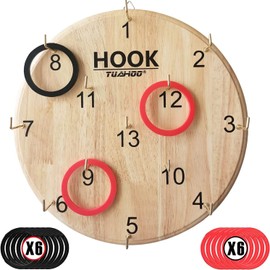 TUAHOO Quoits Garden Games, Wooden Dart Board Wall Game, Wooden Hoopla Ring Toss Game for Kids Adults, Family Indoor Outdoor Games for Camping Tailgate Home Party, 12 Inch