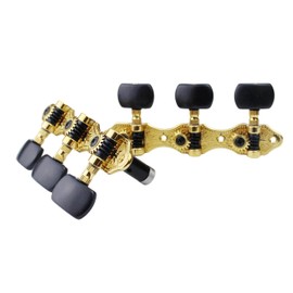 Guyker Classical Guitar Tuners, 1:18 Ratio Open Frame Style Acoustic Guitar Tuning Keys Steel String Pegs Machine Heads 2 Planks (3+3) (Gold, Black Button)