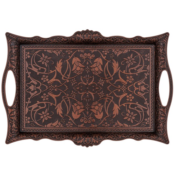 Alisveristime Ottoman Turkish Zamak Serving Tray with Traditional Motifs, Ideal for Coffee and Tea - Six Person Tray (14.5 x 9.85 in) (Copper)