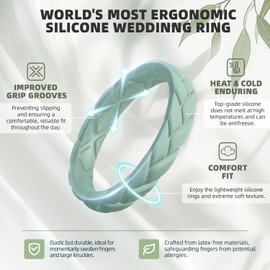 Egnaro Leaves Silicone Engagement Rings For Her, Womens Breathable Rubber Wedding Bands, Thin Bridal Jewelry Set For Gym Workout