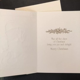 Vtg Christmas Card Artistic Rosy Cheek Santa With Drum Bag Tree Gifts Xmas Joys