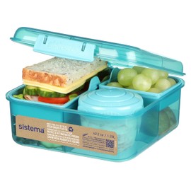 Sistema Bento Box To Go Lunch Box with Yoghurt / Fruit Container, 1.25 L, Made from Recycled Plastic, Teal Stone