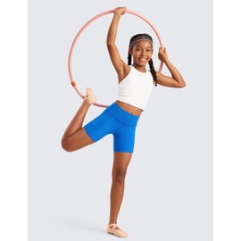 CRZ YOGA Girls Butterluxe Athletic High Waist Biker Shorts with Pockets - Lounge Active Dance Yoga Running Shorts Kids Teen Sparkle Blue Large