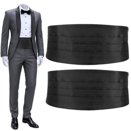 HaiFafafaing 2 Pcs Men's Cumberbund Black, Cummerbund for Men, Tuxedo Belt Accessories, Satin Cumberbund Black for Weddings Prom and Formal Events